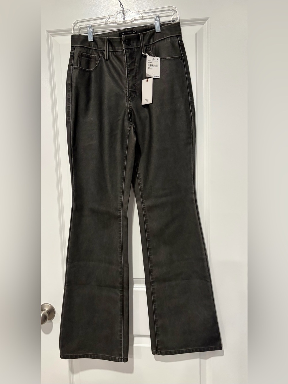 Good American Women’s Black Faux Leather Flared Jeans - Classic High-Rise Style